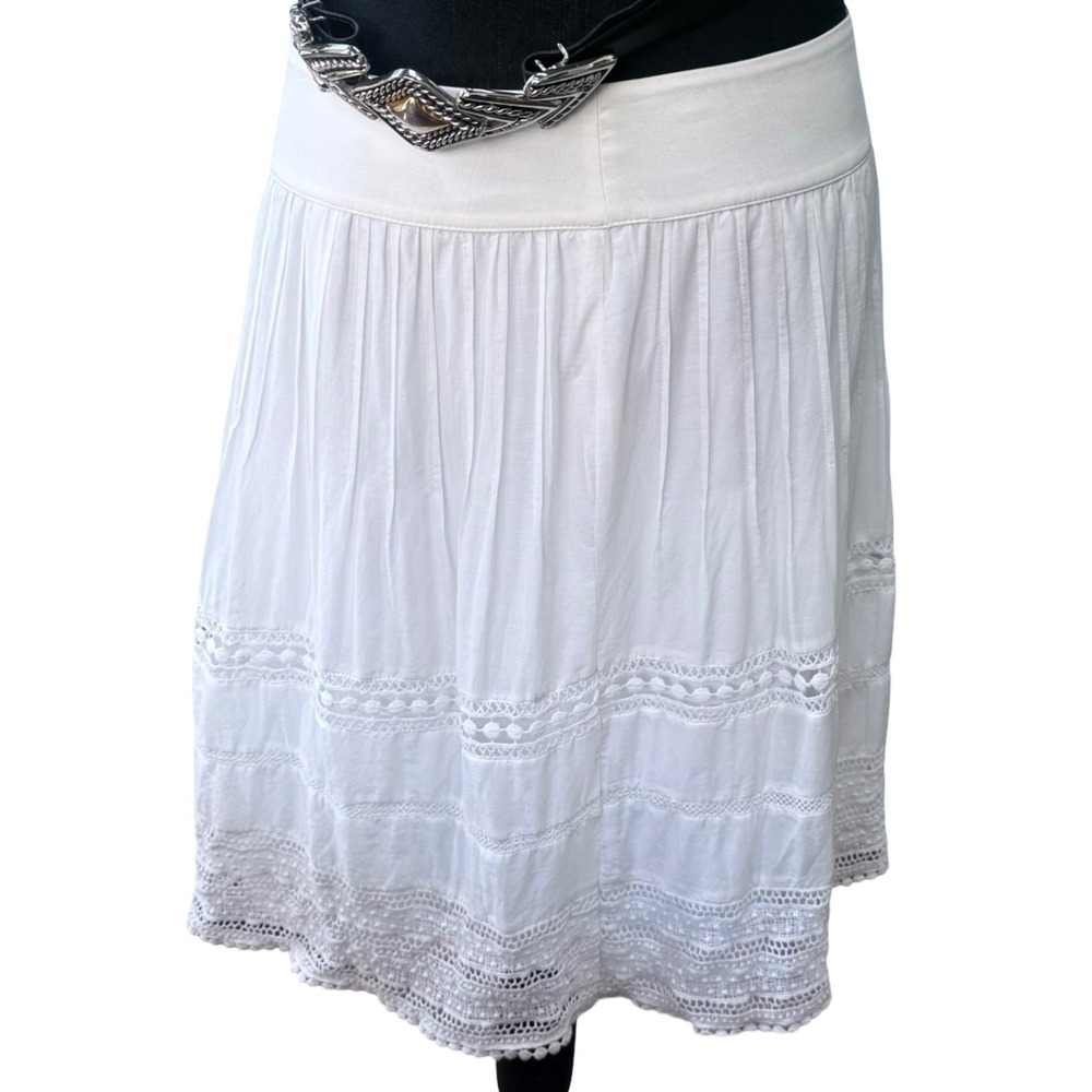 Ann Taylor Size 6 White Silk Cotton Lace Tiered A-Line Skirt